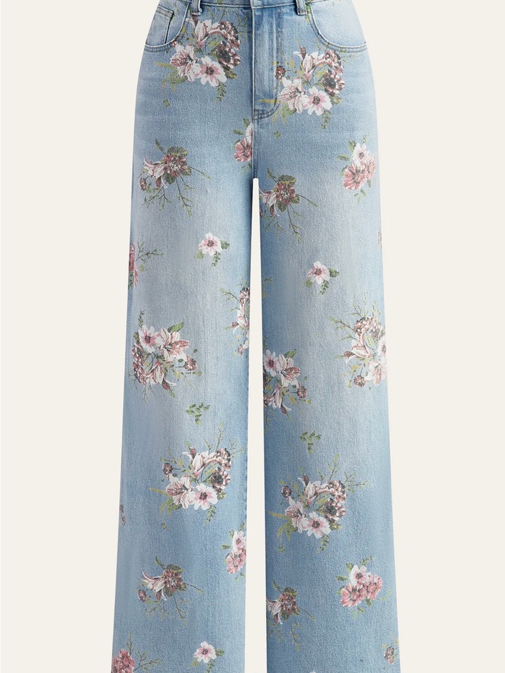 Commense Floral Print Mid-Waist Denim Pants XL